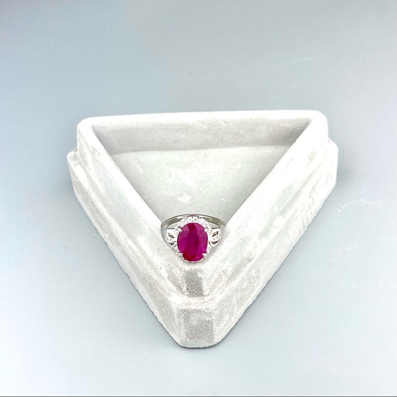 VINTAGE 4.41CT NATURAL Ruby & Topaz Platinum Sterling Silver Ring 6.25 6 1/4 - Picture 3 of 6